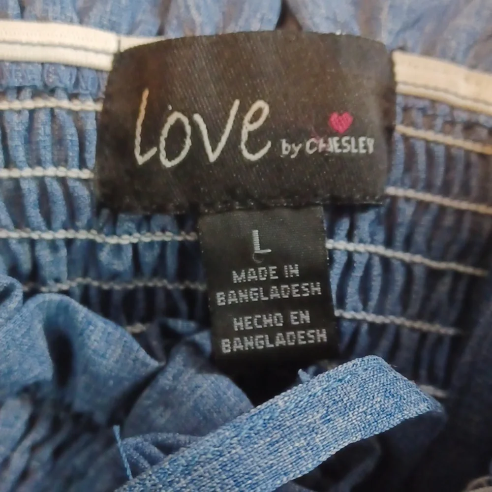 love by chesley chambray prairie smocked sundress button front spaghetti strap l - Picture 5 of 14